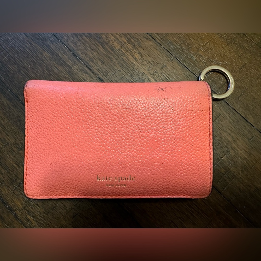 Kate Spade Wallet Pink Peach Leather Coin Purse Key Chain